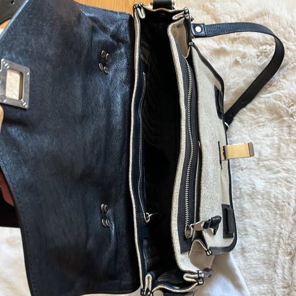 Proenza Schouler PS1 Medium Satchel Bag in Linen & Black Leather - Picture 8 of 12